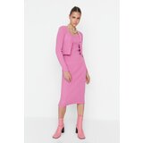 Trendyol Pink Button Detailed Cardigan Dress Knitwear Suit Cene