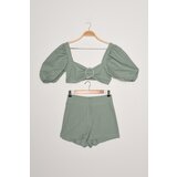 Trendyol Mint Balloon Sleeve Buckled Shorts Blouse Set | Shoptok.si