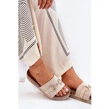Boto Ladies Platform Slippers With Golden Decoration And Glitter Beige Morisela | Shoptok.si
