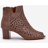Boto Brown Halania Women's Open Toe Eco Suede Ankle Boots with High Heel | ePonuda.com