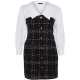 Trendyol Curve Black Plaid-Check Tweed Plus Size Dress | shoptok.hr