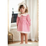 Dewberry N0881 Girls Pink Dress with Strawberry Embroidery-PEMBE cene