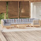 The Living Store Vrtna sedežna garnitura 8-delna s sivimi blazinami borovina - Vrtna Sedežna Garnitura, (21425523) | Shoptok.si