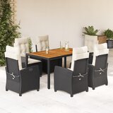  7-dijelni vrtni blagovaonski set s jastucima crni od poliratana Crna 150 cm table length | shoptok.hr
