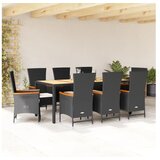 vidaXL 9-dijelni vrtni blagovaonski set s jastucima crni od poliratana | shoptok.hr