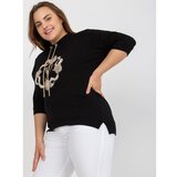 Fashion Hunters Black women's plus size blouse with 3/4 sleeves Cene