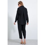 Bigdart Women's Black Oversize Linen Bottom Top Set 6622 | Shoptok.si