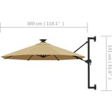  Stenski senčnik z LED in kovinskim drogom 300 cm taupe, (20609573) | Shoptok.si