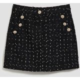 Marisse Tweed-Style Skirt With Decorative Buttons, Black | shoptok.hr