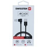Swissten kabel USB/USB-C, Arcade, magnetski, platneni, 1.2m, 3A, crni | shoptok.hr