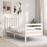  The Living Store Posteljni okvir z vzglavjem bel trden les - Posteljni Okvir, (21442630) | Shoptok.si
