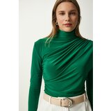 Happiness İstanbul Women's Green Gathered Detailed High Neck Sandy Blouse Cene