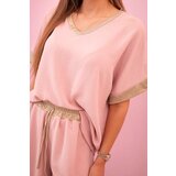 Kesi Włoski Viscose set with golden trim dark powder pink | Shoptok.si
