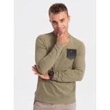 Ombre Longsleeve męski z printem w kształcie kieszonki - oliwkowy | Shoptok.si