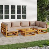 The Living Store Vrtna sedežna garnitura 7-delna s taupe blazinami trden les - Vrtna Sedežna Garnitura, (21470097) | Shoptok.si