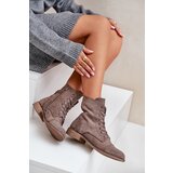 Boto PS1 Decorated ankle boots on flat heels eco suede insulated brown Ellieo | Eponuda.ba