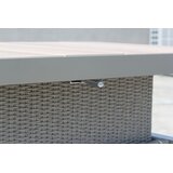 Aluminijska garnitura namještaja od tehnoratana - kutna garnitura s visokim stolom + 2 taburea + 15 jastuka, smeđa | Shoptok.si
