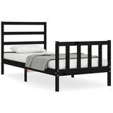 The Living Store Posteljni okvir z vzglavjem črn 100x200 cm trden les - Posteljni Okvir, (21524418) | Shoptok.si