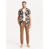 Ombre Men's chino pants with decorative waistband - brown | Shoptok.si
