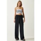 Happiness İstanbul Women's Black Flowy Knitted Palazzo Trousers