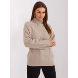 Fashionhunters Dark beige women's sweater with cuffs