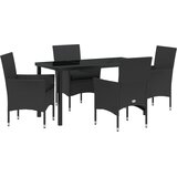 vidaXL 5-delni set za zunanjo jedilnico z blazinami Črn poli ratan, vrtna miza Črna 140x80x73 cm Temperirano steklo | Shoptok.si