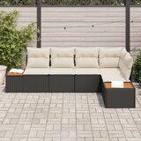  5-delni vrtni kavč set z blazinami črn poli ratan akacija, (22092603) | Shoptok.si