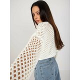 Fashion Hunters Ecru short summer sweater with openwork pattern Cene