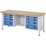 eurokraft pro Delovna miza, izvedba z ogrodjem, širina 2000 mm, 8 predalov, masivna bukovina | Shoptok.si