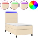 vidaXL Box spring postelja z vzmetnico LED krem 90x200 cm blago, (20898933) Cene