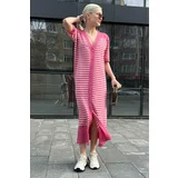 Madmext Pink Buttoned Knitwear Women's Dress