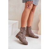 Boto PS1 Decorated ankle boots on flat heels eco suede insulated brown Ellieo | Eponuda.ba