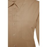 Trendyol Gray Single Pocket Boyfriend Wide Fit Cotton Woven Shirt | Shoptok.si