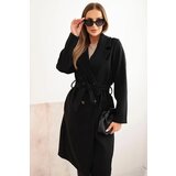Kesi Włoski Women's suede coat tied at the waist black Cijene