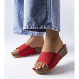 Gemre Red lacy wedge mules Bourque Cene