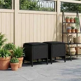 Vrtni otoman s jastukom 2 Komad Crna 38 x 38 x 45 cm PE ratan