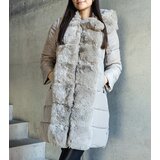 Gemre Light gray long quilted jacket with detachable sleeves decorated with fur Louis | Shoptok.si