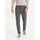 Ombre Men's pants with elastic waistband in delicate check - gray Cene