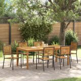 vidaXL 7-dijelni Vrtni Blagovaonski Set Crni Poli Ratan Akacija | shoptok.hr