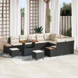 vidaXL 12-dijelni Vrtni Sofa Set s Jastučićima Crna Poly Ratan Akacija | shoptok.hr