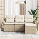 vidaXL Set od 4 dijela vrtnih kauča s jastučićima Bež poli ratan | shoptok.hr