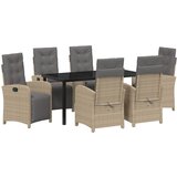 vidaXL Set od 7 dijelova za objedovanje u vrtu s jastučićima bež poli ratan, Vrtni stol crni 160x80x73 cm sa staklom otpornim na udarce Cijene