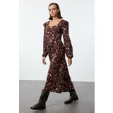 Trendyol Brown Floral A-Line Ruffle 100% Viscose Woven Dress Cijene