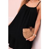 Kesi Włoski Women's muslin dress with straps and frill black | shoptok.hr