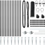 vidaXL Šesterokotna Ograja Siva 0,8x25 m Jeklo, Ograjni Stolpi s Špico 13 kos Ø32 mm 100 cm Pocinkano Jeklo | Shoptok.si