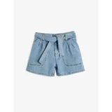 Koton Denim Shorts with Belt Detail, Pockets, Cotton, Elastic Waist