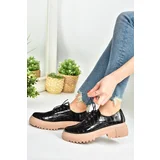 Fox Shoes Black Crocodile Print Thick Soled Oxford Shoes