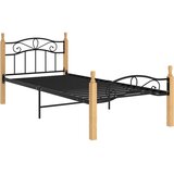  Okvir kreveta crni od metala i masivne hrastovine 90 x 200 cm | shoptok.hr