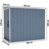 vidaXL Zidno vrtno spremište sivo 118 x 194 x 178 cm pocinčani čelik | shoptok.hr