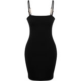 Trendyol Black Fitted Evening Dress with Knitted Accessories Cene
